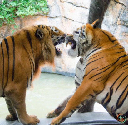 A group of tigers fighting