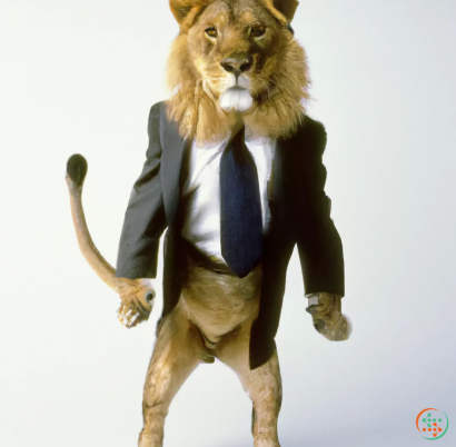 A lion wearing a suit and tie