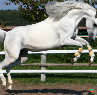 A white horse with a long mane