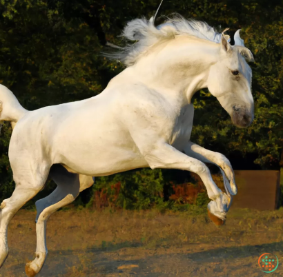 A white horse with a long tail