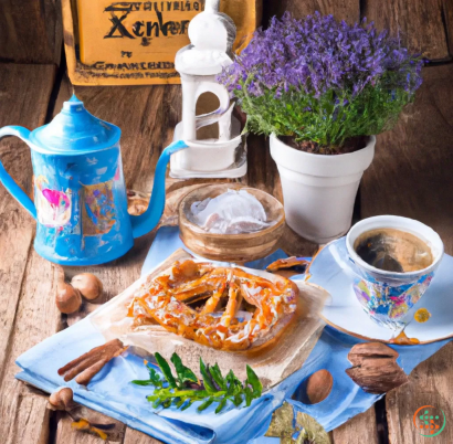 A table with food and flowers