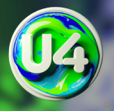 Logo - 3D rendering of logo featuring a vibrant circular design with swirling hues of blue and green. The logo should prominently display the text "U4G" in white against the dynamic background