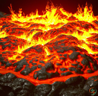 A volcano erupting at night