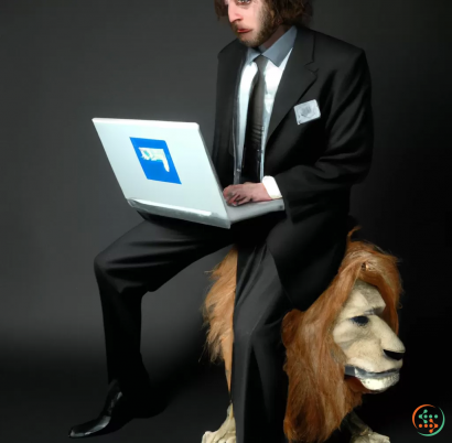 A man in a suit with a laptop on his lap