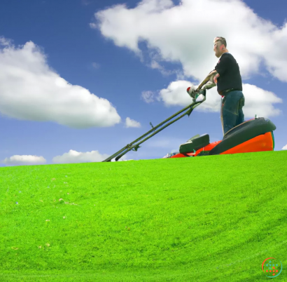 A man using a lawnmower