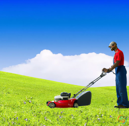 A person mowing the grass