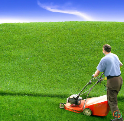A man pushing a lawn mower