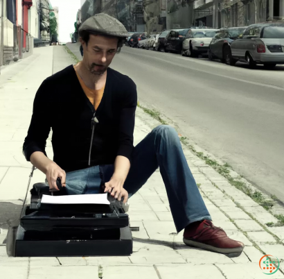 A person sitting on a sidewalk with a suitcase