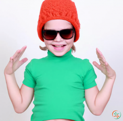 A child wearing a red hat and sunglasses