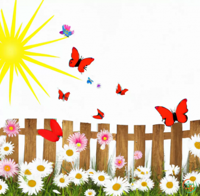 A fence with flowers and butterflies