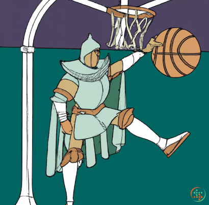 Logo - Medieval knight dunking a basketball on a basketball net