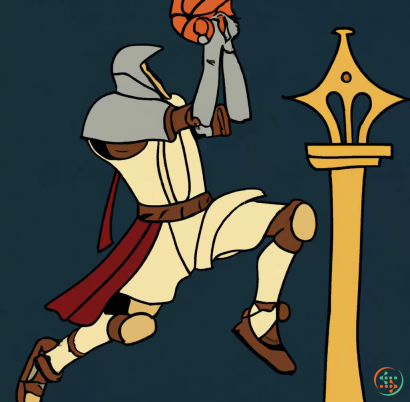A cartoon of a person holding a sword