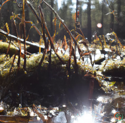 A stream with trees around it