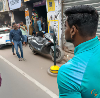 A person looking at a motorbike