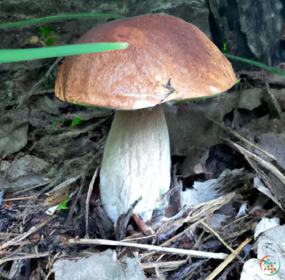 A mushroom growing in the dirt