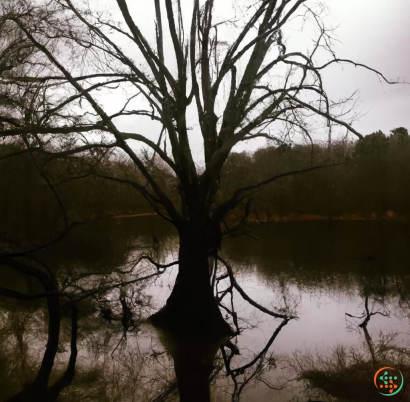 A tree next to a body of water