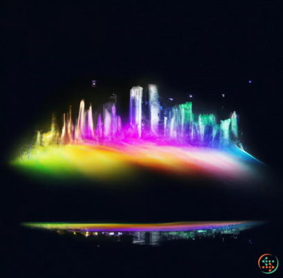 A fountain with colorful lights