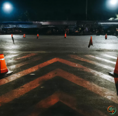 A group of cones on a runway