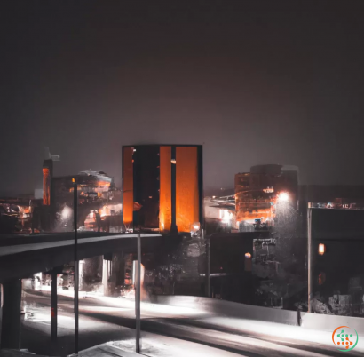 A city skyline at night