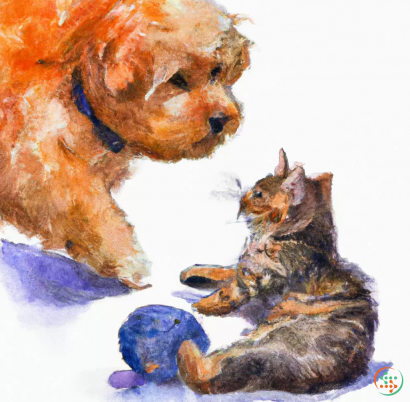 A dog and a cat playing with a toy
