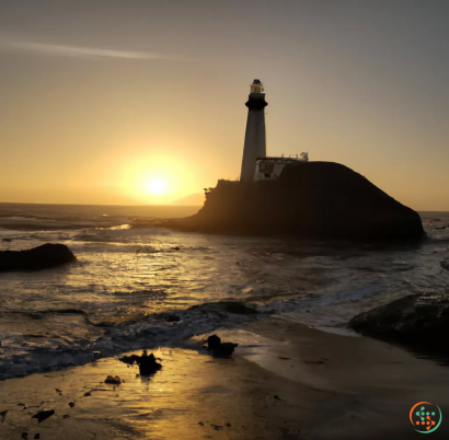 A lighthouse on a rocky beach