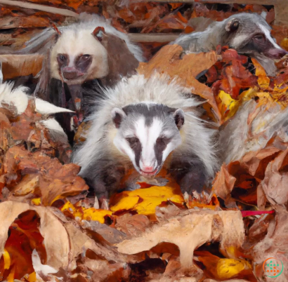 A group of animals in a pile of leaves