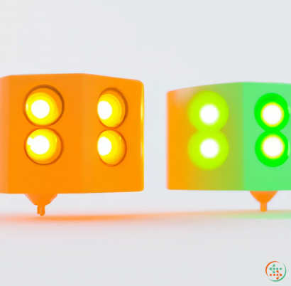Icon - 3D rendering of orange and green ambient led lighting, white background, music