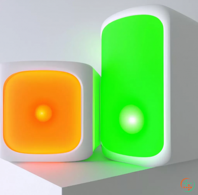 A green and orange object