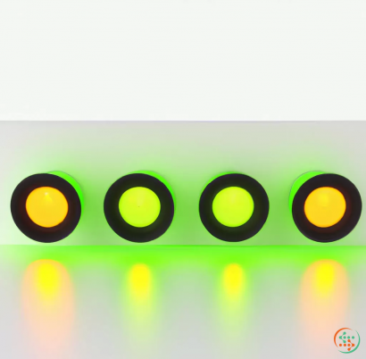 Shape - 3D rendering of orange and green ambient led lighting, white background, music and song