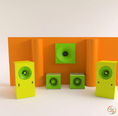 Shape - 3D rendering of orange and green ambient, white background, music
