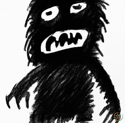 A black and white drawing of a monster with a white background