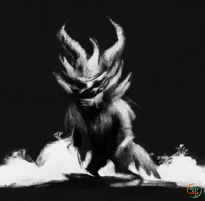 A black and white image of a wolf with a cloud of smoke