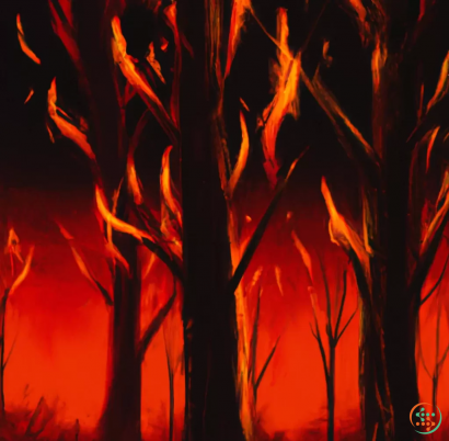 A fire burning in a forest