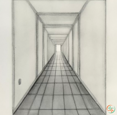 A hallway with a white door