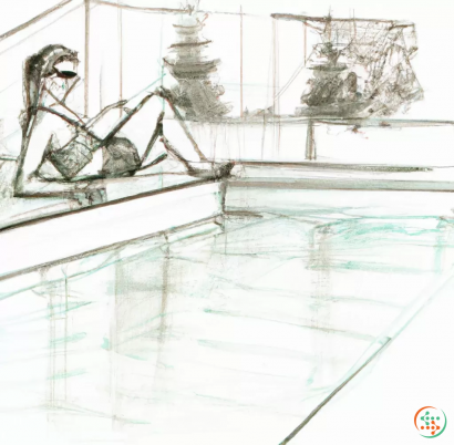 A drawing of a person sitting on a chair in a pool