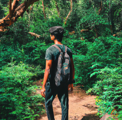 A man walking on a path in the woods