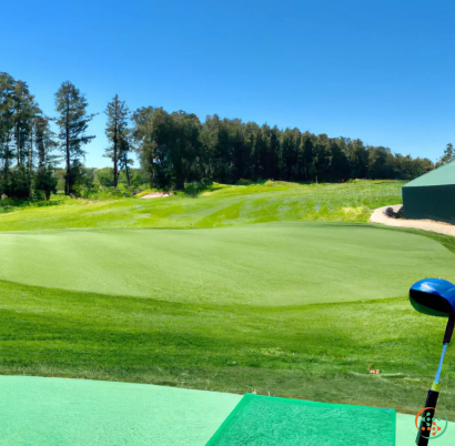 A golf course with trees