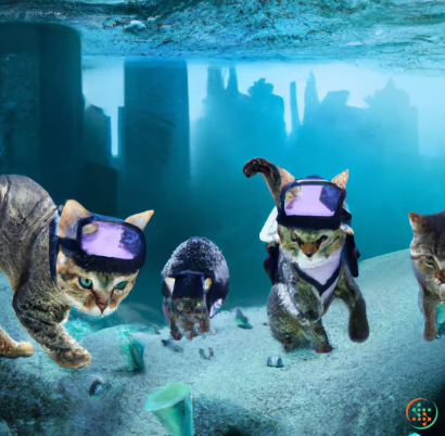 A group of cats in a tank