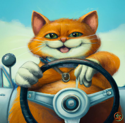 A cat in a steering wheel