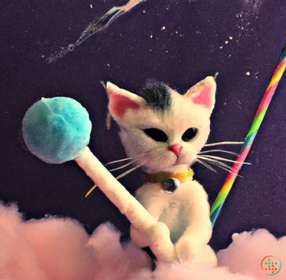 A cat with a rainbow stick