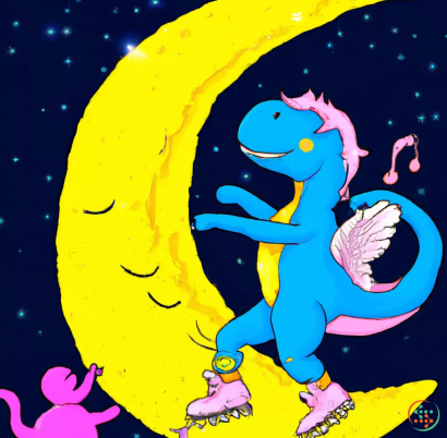 A blue dinosaur with a yellow background