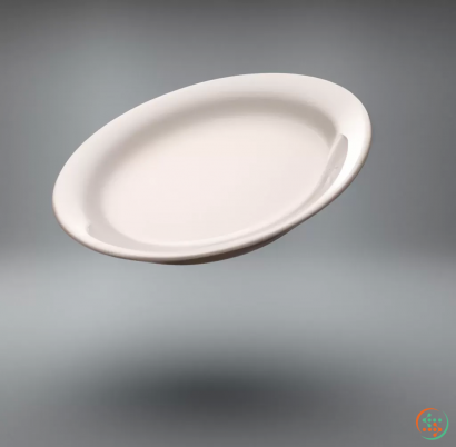 A white plate with a black background