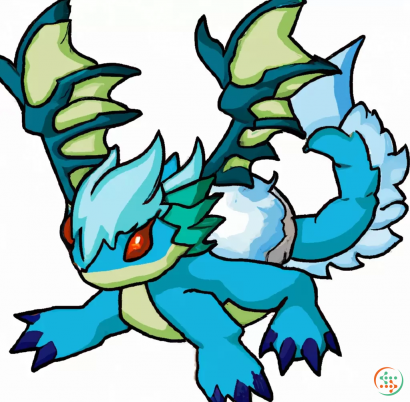 A cartoon of a blue and green dragon