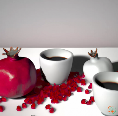 A red apple next to a couple of white cups and a teapot