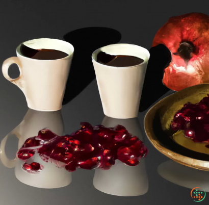 A table with cups of coffee and fruit on it