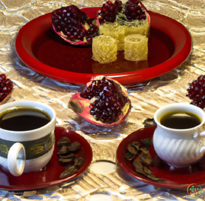 A plate of desserts and coffee