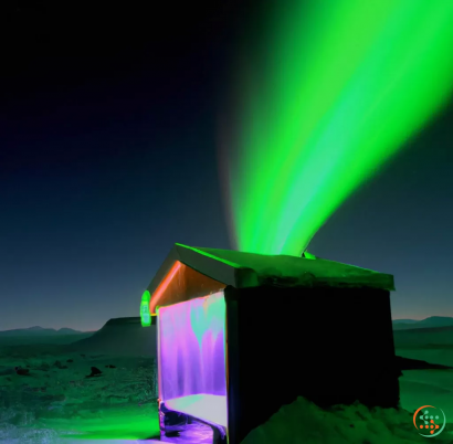 A green house with a rainbow in the background