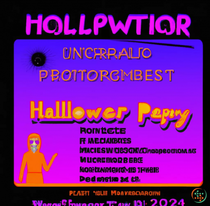 Text - poster for a halloween party retro futuristic, Vaporwave