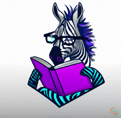 Logo - Digital Art of purple and blue zebra with glasses reading book, logo