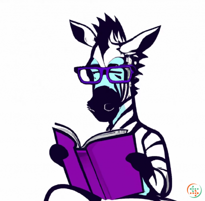 Logo - Digital Art of purple and blue zebra with glasses reading book, logo